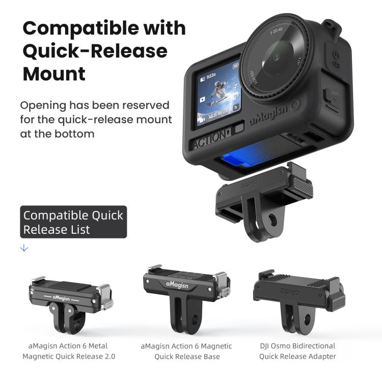 Funda de silicona aMagisn con tapa para lente y protección antiarañazos para DJI Osmo Action 6 (negra) — imagen 5