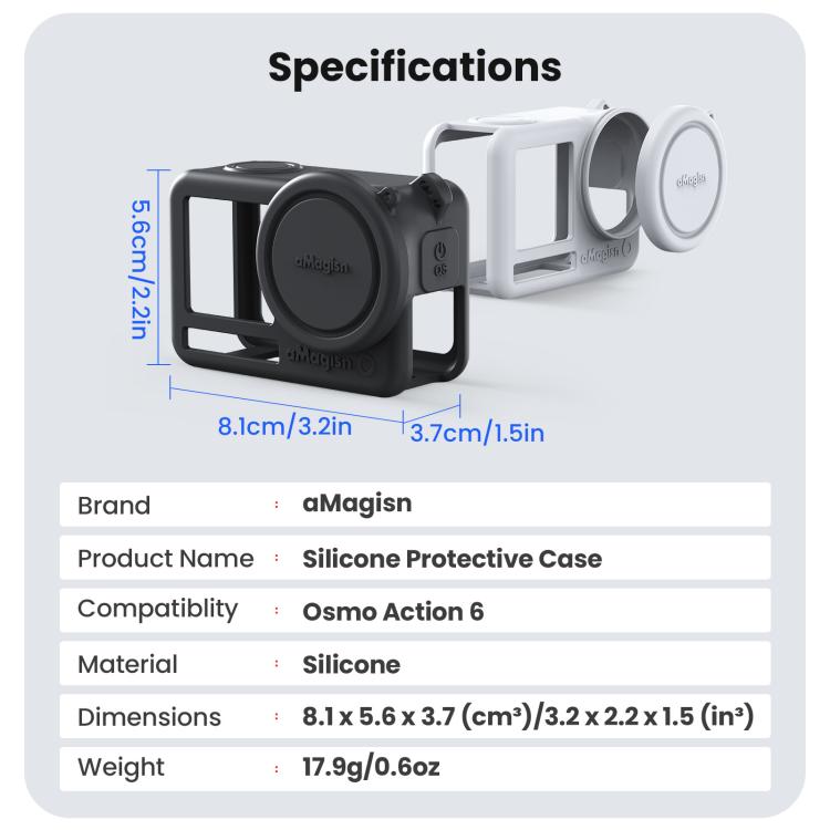Funda de silicona aMagisn con tapa para lente y protección antiarañazos para DJI Osmo Action 6 (negra) — imagen 8