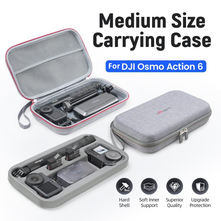 Estuche de transporte aMagisn de carcasa rígida mediana con inserto de espuma extraíble (gris) para DJI Osmo Action 6 — imag…
