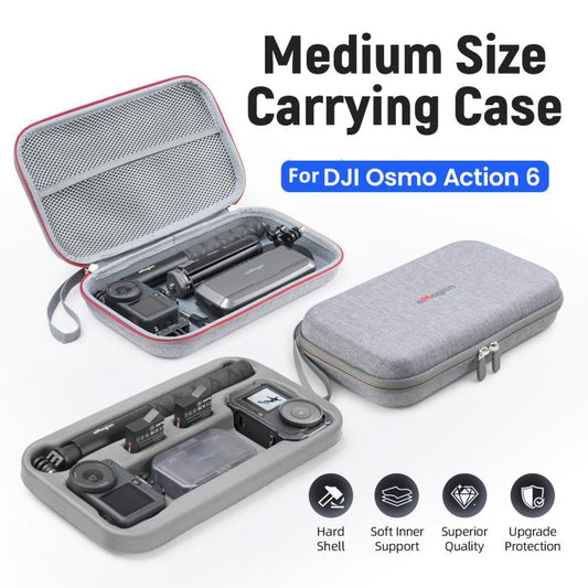 Estuche de transporte aMagisn de carcasa rígida mediana con inserto de espuma extraíble (gris) para DJI Osmo Action 6 — imag…