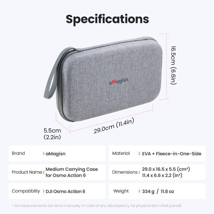 Estuche de transporte aMagisn de carcasa rígida mediana con inserto de espuma extraíble (gris) para DJI Osmo Action 6 — imag…
