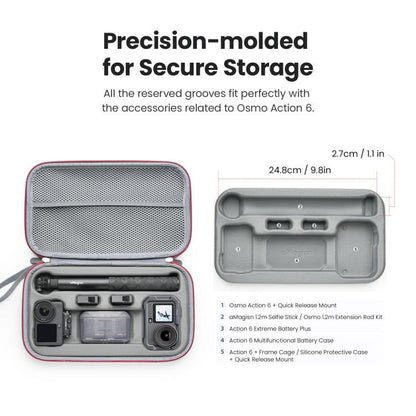 Estuche de transporte aMagisn de carcasa rígida mediana con inserto de espuma extraíble (gris) para DJI Osmo Action 6 — imag…
