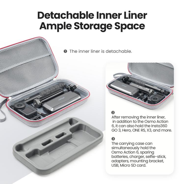 Estuche de transporte aMagisn de carcasa rígida mediana con inserto de espuma extraíble (gris) para DJI Osmo Action 6 — imag…