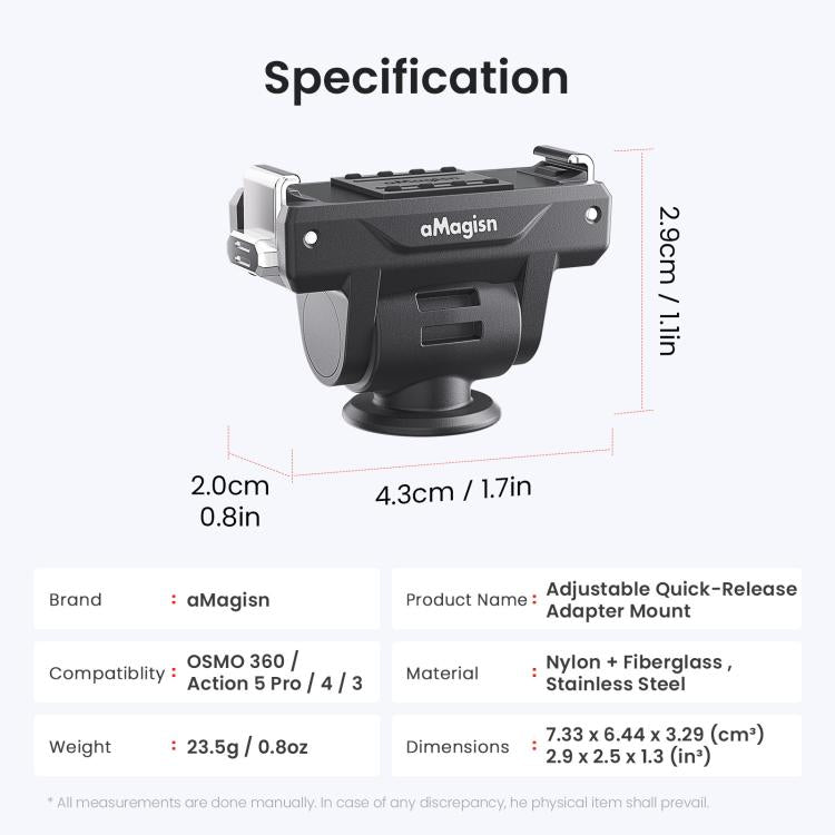 Adaptador de liberación rápida ajustable AMigisn para DJI Osmo 360 (negro) — imagen 11