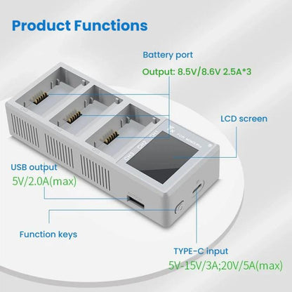 Hub YX 100W 3-Bay LCD Charging para DJI Mini 5 Pro / Mini 4 Pro / Mini 3 Pro (Gray) para DJI DJI Mini 5 Pro, DJI Mini 4 Pro,…