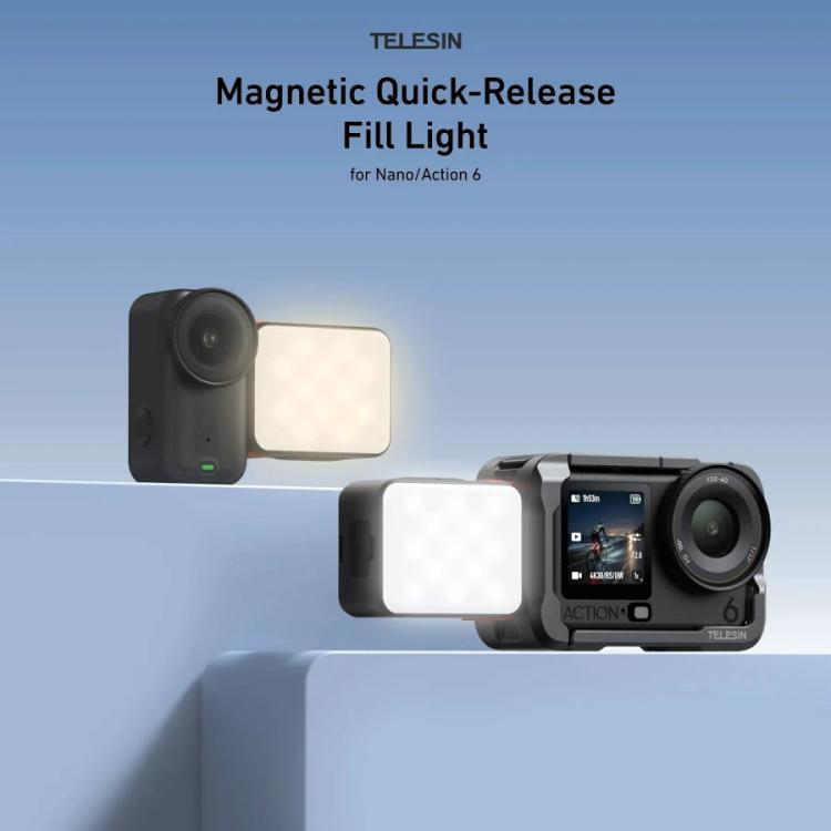 Luz de relleno magnética de liberación rápida TELESIN, temperatura de color dual con 25 LED para DJI Osmo Action 6 (negra) —…