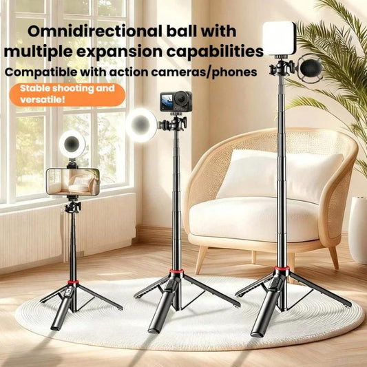 Trípode y palo selfie portátil C15 con control remoto para teléfono y cámara de acción. Especificaciones: adaptador de 1/4 d…