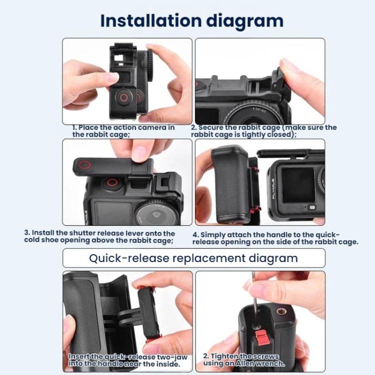 Jaula de liberación Flymile - rápida, marco protector, kit de asa para fotografía callejera para DJI Osmo Action 6 (negro) —…
