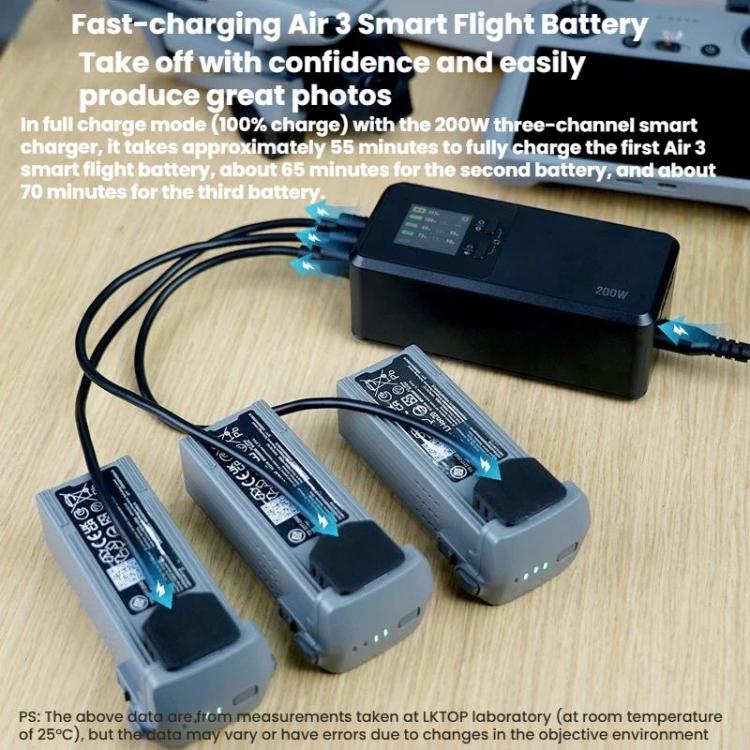 Cargador de 3 canales LKTOP UC342 de 200 W, cargador para fotografía aérea con enchufe europeo para DJI Air 3 — imagen 3