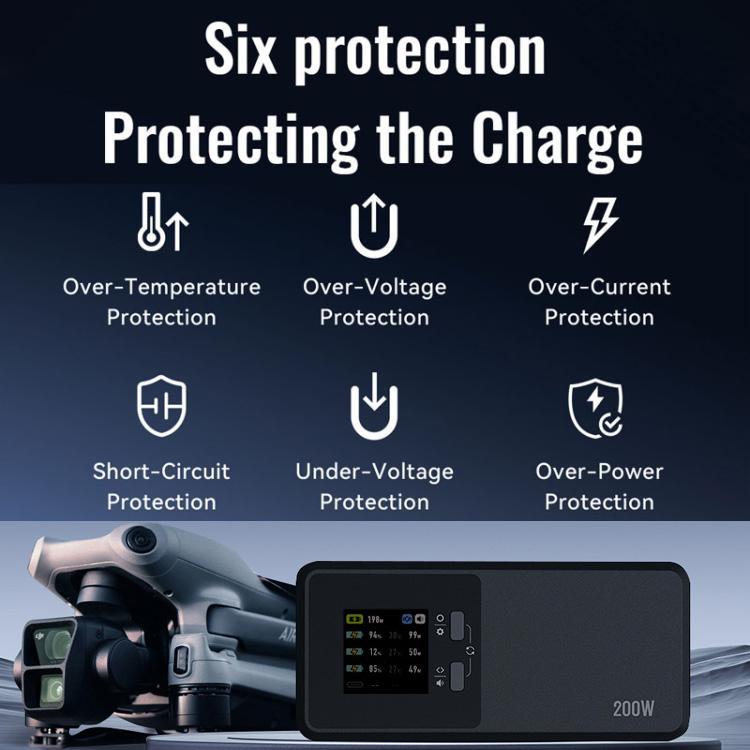Cargador de 3 canales LKTOP UC342 de 200 W, cargador para fotografía aérea con enchufe estadounidense para DJI Air 3 — image…