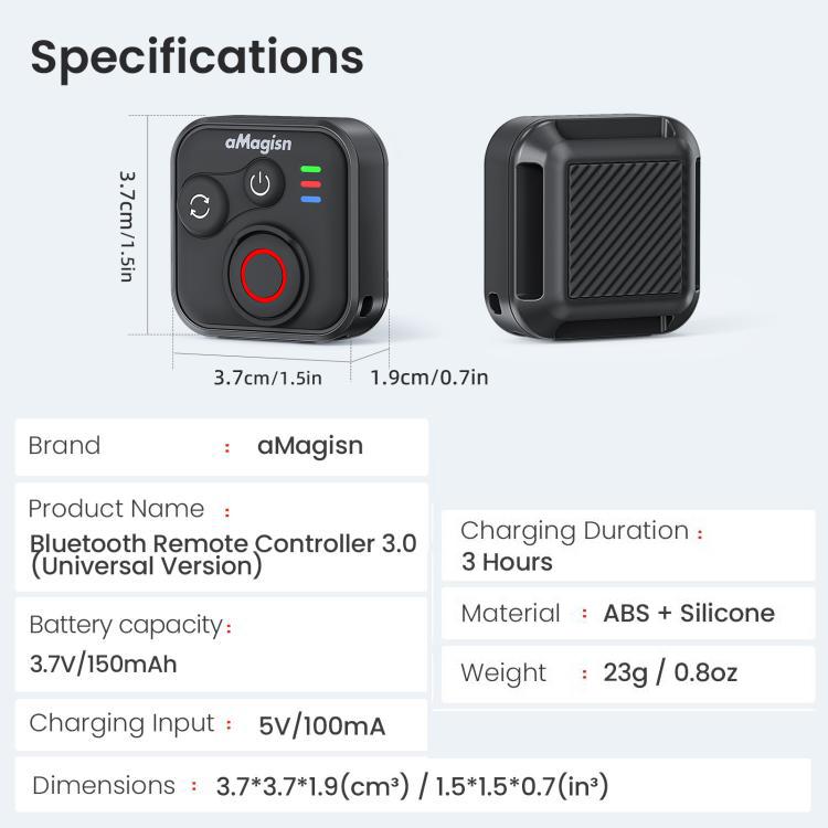 Control remoto Bluetooth 3.0 de aMagisn, versión Universal para Insta360, GoPro Hero, teléfonos inteligentes Android/iOS,, A…