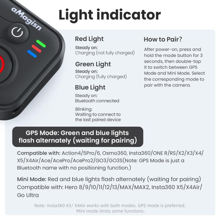 Control remoto Bluetooth 3.0 de aMagisn, versión Universal para Insta360, GoPro Hero, teléfonos inteligentes Android/iOS,, A…