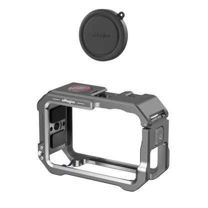 Marco protector de liberación rápida con jaula metálica aMagisn y tapa de lente de silicona para DJI Osmo Action 6 (negro)