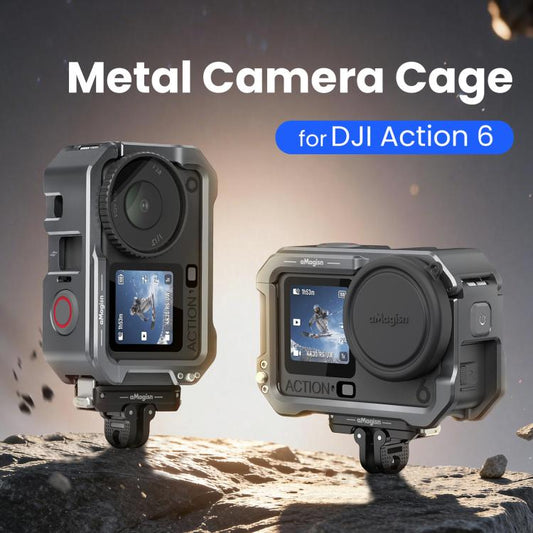Marco protector de liberación rápida con jaula metálica aMagisn y tapa de lente de silicona para DJI Osmo Action 6 (negro) —…