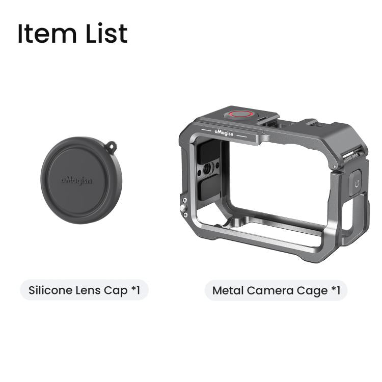 Marco protector de liberación rápida con jaula metálica aMagisn y tapa de lente de silicona para DJI Osmo Action 6 (negro) —…
