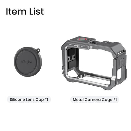 Marco protector de liberación rápida con jaula metálica aMagisn y tapa de lente de silicona para DJI Osmo Action 6 (negro) —…