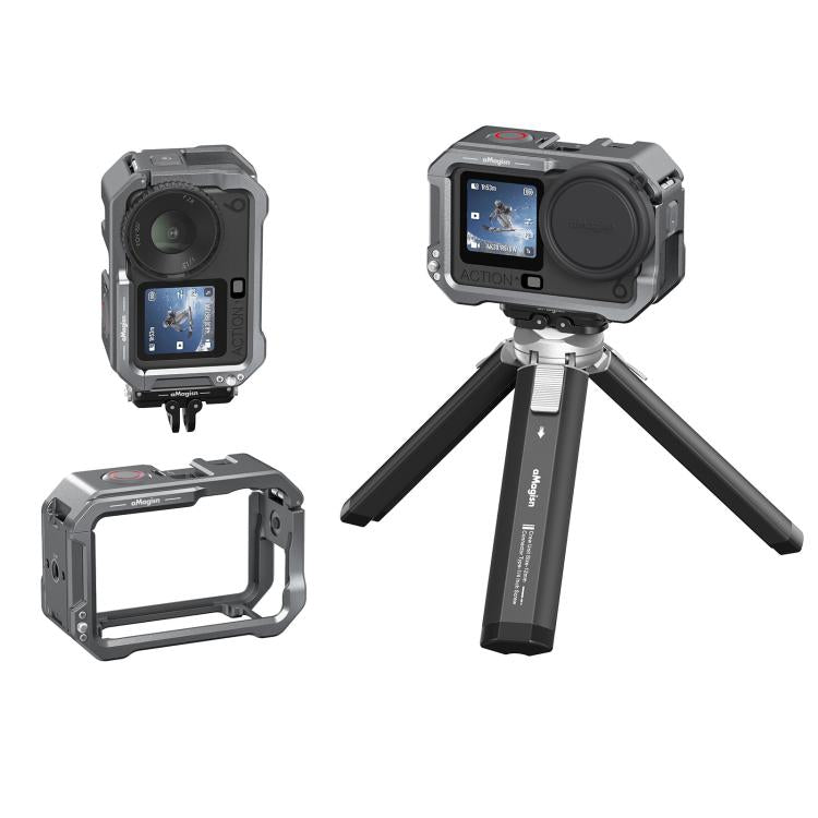 Marco protector de liberación rápida con jaula metálica aMagisn y tapa de lente de silicona para DJI Osmo Action 6 (negro) —…