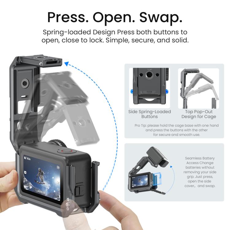 Marco protector de liberación rápida con jaula metálica aMagisn y tapa de lente de silicona para DJI Osmo Action 6 (negro) —…