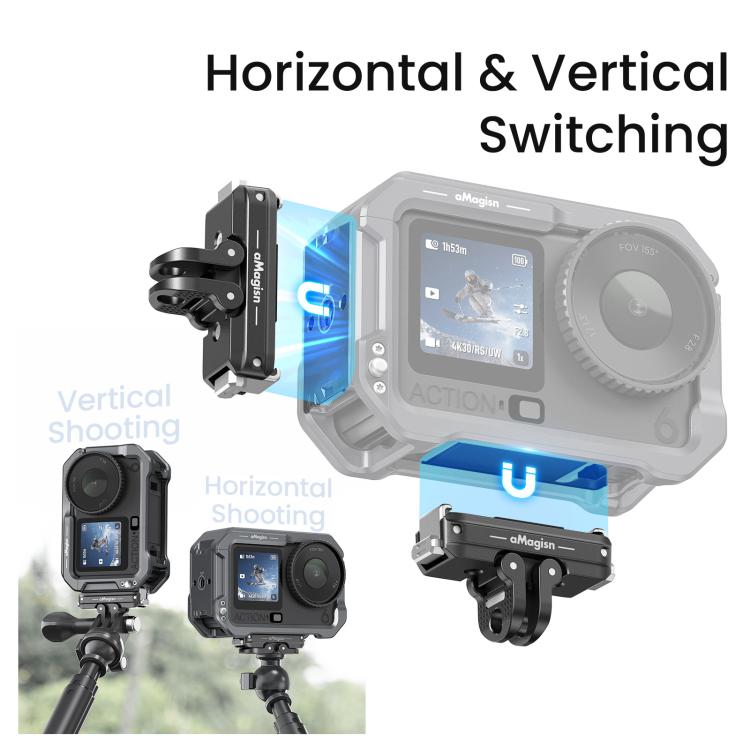 Marco protector de liberación rápida con jaula metálica aMagisn y tapa de lente de silicona para DJI Osmo Action 6 (negro) —…