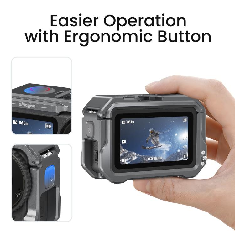 Marco protector de liberación rápida con jaula metálica aMagisn y tapa de lente de silicona para DJI Osmo Action 6 (negro) —…