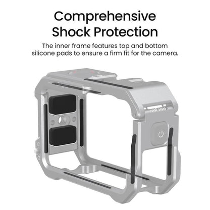 Marco protector de liberación rápida con jaula metálica aMagisn y tapa de lente de silicona para DJI Osmo Action 6 (negro) —…