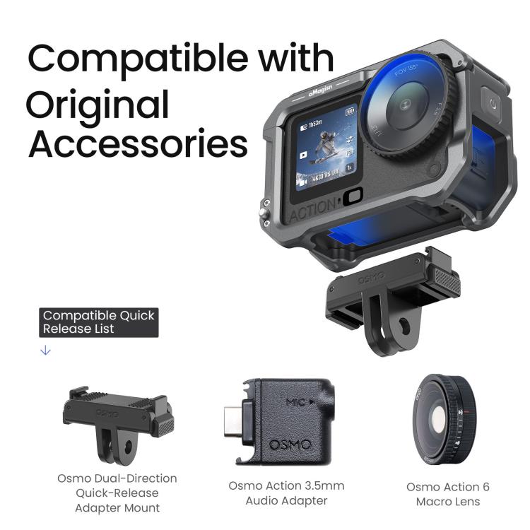 Marco protector de liberación rápida con jaula metálica aMagisn y tapa de lente de silicona para DJI Osmo Action 6 (negro) —…