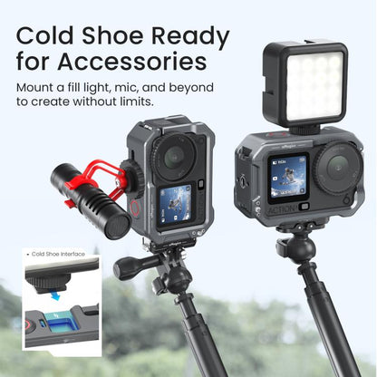 Marco protector de liberación rápida con jaula metálica aMagisn y tapa de lente de silicona para DJI Osmo Action 6 (negro) —…