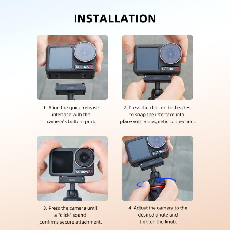 Trípode BRDRC con palo selfie extendido y sistema de liberación rápida para DJI Osmo 360 / Osmo Action 5 (negro) para DJI DJ…