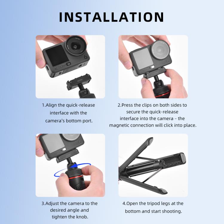 Trípode de liberación rápida BRDRC para palo selfie extendido / Nano para DJI Osmo Action 6 (Negro) — imagen 10