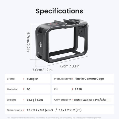 Jaula para cámara aMagisn de material PC, montura de zapata fría y rosca de 1/4 de pulgada (negra) — imagen 10