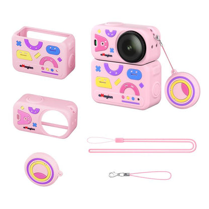 Funda protectora de silicona aMagisn Fun Pattern 5 en 1, con tapa para lente (rosa)