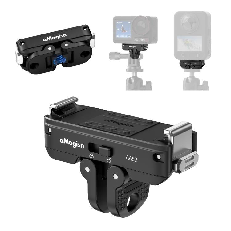 Adaptador magnético de liberación rápida de metal aMagisn 2.0 con bloqueo para DJI Osmo 360 (negro)