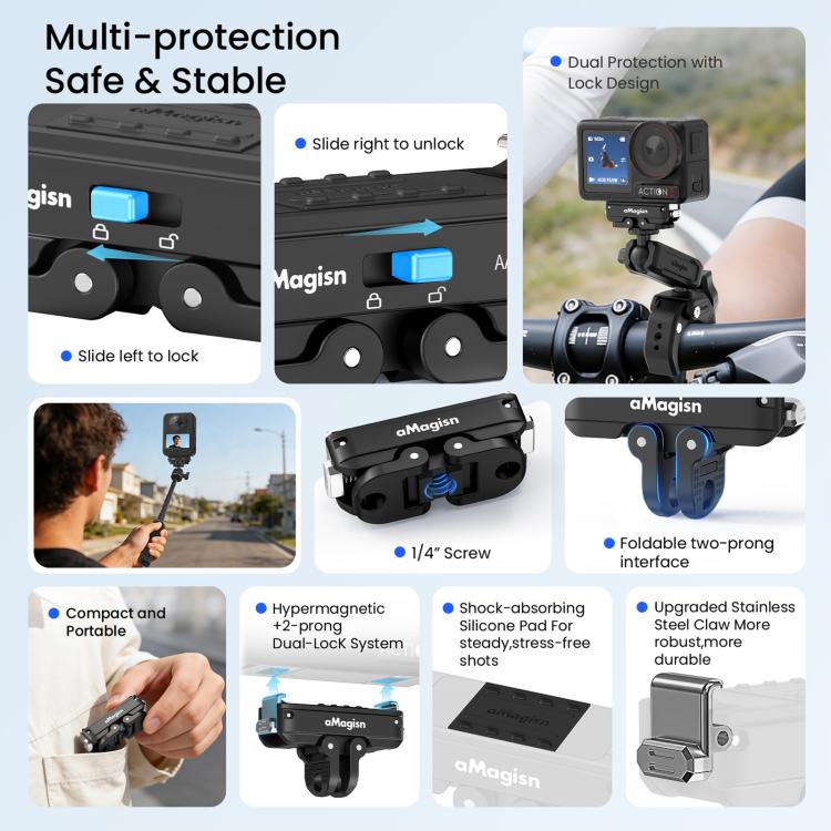 Adaptador magnético de liberación rápida de metal aMagisn 2.0 con bloqueo para DJI Osmo 360 (negro) — imagen 3