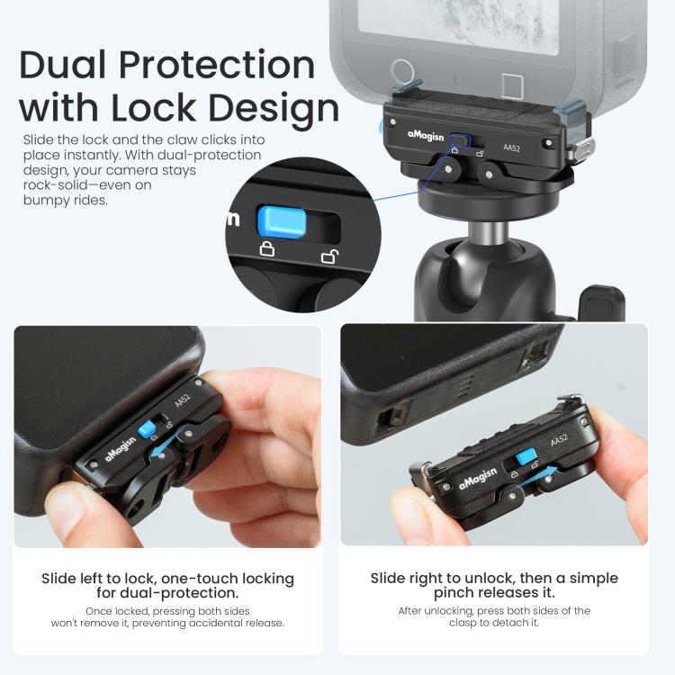 Adaptador magnético de liberación rápida de metal aMagisn 2.0 con bloqueo para DJI Osmo 360 (negro) — imagen 4