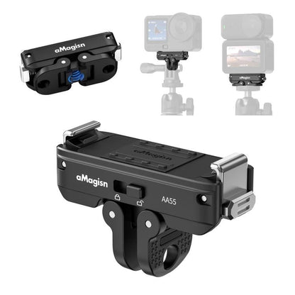 Adaptador con bloqueo de liberación rápida magnética de metal aMagisn 2.0 para DJI Osmo Action 6 (Negro)