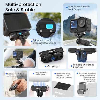 Adaptador con bloqueo de liberación rápida magnética de metal aMagisn 2.0 para DJI Osmo Action 6 (Negro) — imagen 3