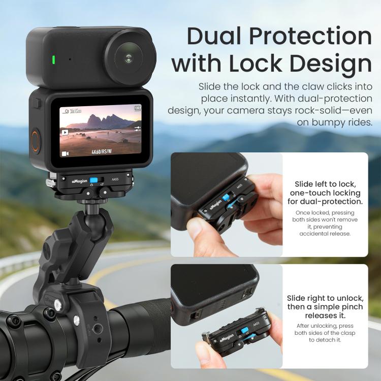 Adaptador con bloqueo de liberación rápida magnética de metal aMagisn 2.0 para DJI Osmo Action 6 (Negro) — imagen 4