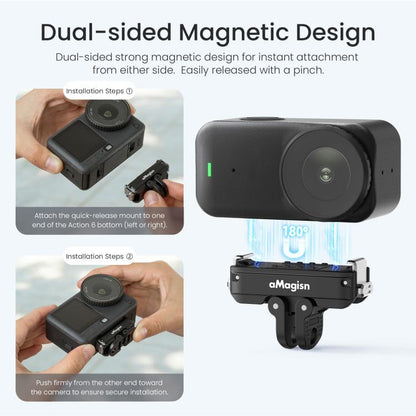 Adaptador con bloqueo de liberación rápida magnética de metal aMagisn 2.0 para DJI Osmo Action 6 (Negro) — imagen 5