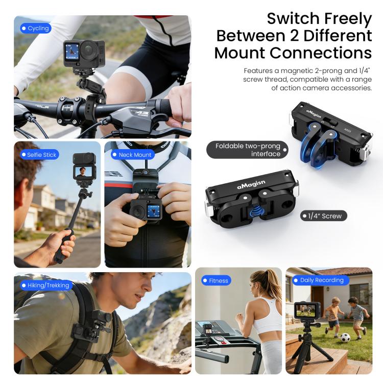 Adaptador con bloqueo de liberación rápida magnética de metal aMagisn 2.0 para DJI Osmo Action 6 (Negro) — imagen 9