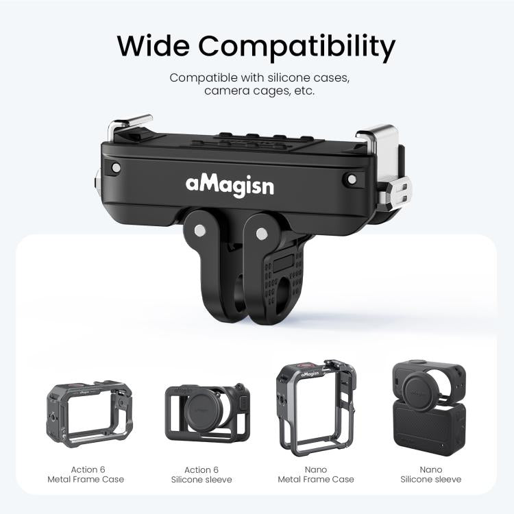 Adaptador con bloqueo de liberación rápida magnética de metal aMagisn 2.0 para DJI Osmo Action 6 (Negro) — imagen 10