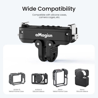 Adaptador con bloqueo de liberación rápida magnética de metal aMagisn 2.0 para DJI Osmo Action 6 (Negro) — imagen 10