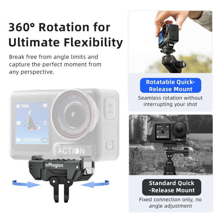 Soporte magnético de liberación rápida giratorio de 360 grados aMagisn para DJI Osmo 360 (negro) — imagen 3