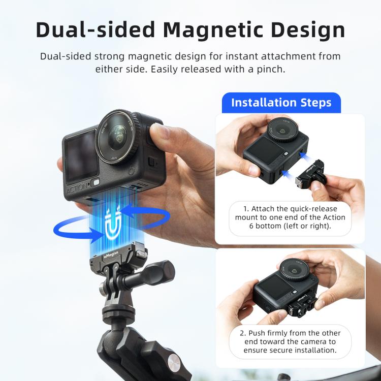 Soporte magnético de liberación rápida giratorio de 360 grados aMagisn para DJI Osmo Action 6 (negro) — imagen 5