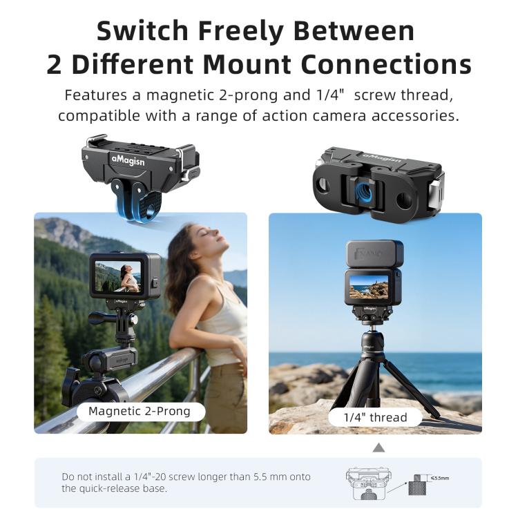 Soporte magnético de liberación rápida giratorio de 360 grados aMagisn para DJI Osmo Action 6 (negro) — imagen 9