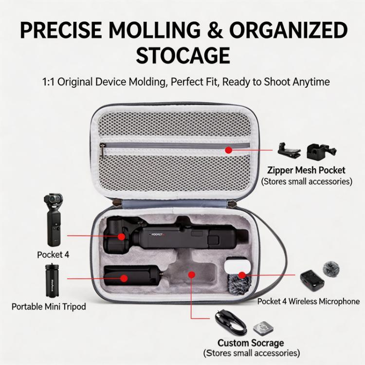 Funda rígida impermeable, bolsa de viaje protectora a prueba de golpes, bolso de mano portátil para DJI Osmo Pocket 4 (gris)…