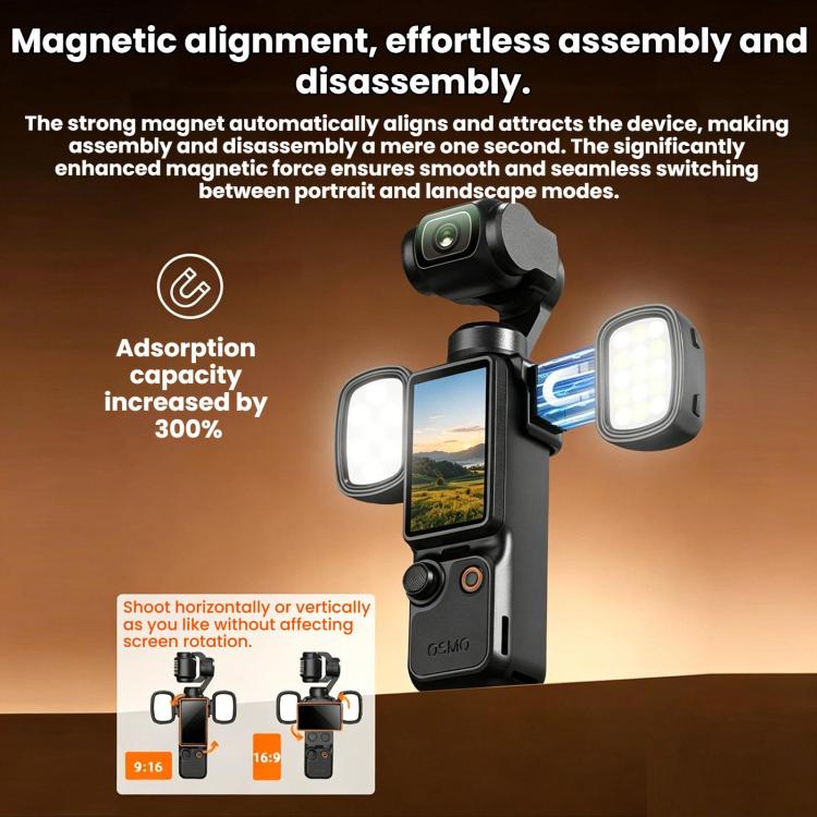 Luz de relleno magnética Flymile para cámaras / 3 para DJI Osmo Pocket 4 (negra) — imagen 10