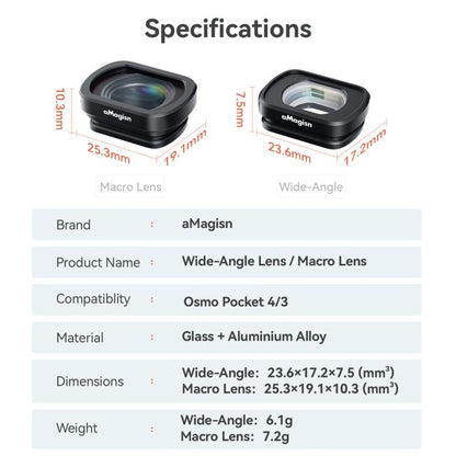 Lente macro aMagisn 10X, filtro de lente de cristal óptico magnético con marco de aleación de aluminio para DJI Osmo Pocket……