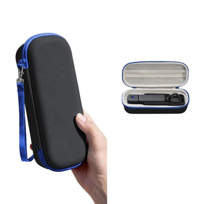 Estuche rígido de transporte de piel sintética con correa para la muñeca para DJI Osmo Pocket 3 (Negro/Azul)
