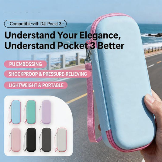 Estuche rígido de transporte de piel sintética con correa para la muñeca para DJI Osmo Pocket 3 (azul) — imagen 2
