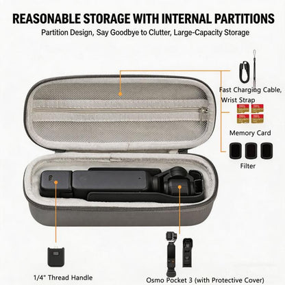 Estuche rígido de transporte de piel sintética con correa para la muñeca para DJI Osmo Pocket 3 (morado) — imagen 3